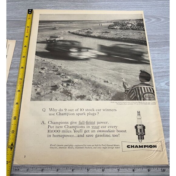 Champion Spark Plugs Vintage Print Ad 1950s NASCAR Stock Cars Daytona Beach - Picture 2 of 6
